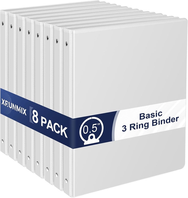 XRUNMIX 0.5-Inch 3-Ring-Binder with Pockets, 1/2'' Basic Binders 1-inch View Round Binders Holds 100 Sheets US Letter Size 8.5'' x 11'' - Bundle Packs Perfect for Home, Office, and School (0.5-inch) - Image 1